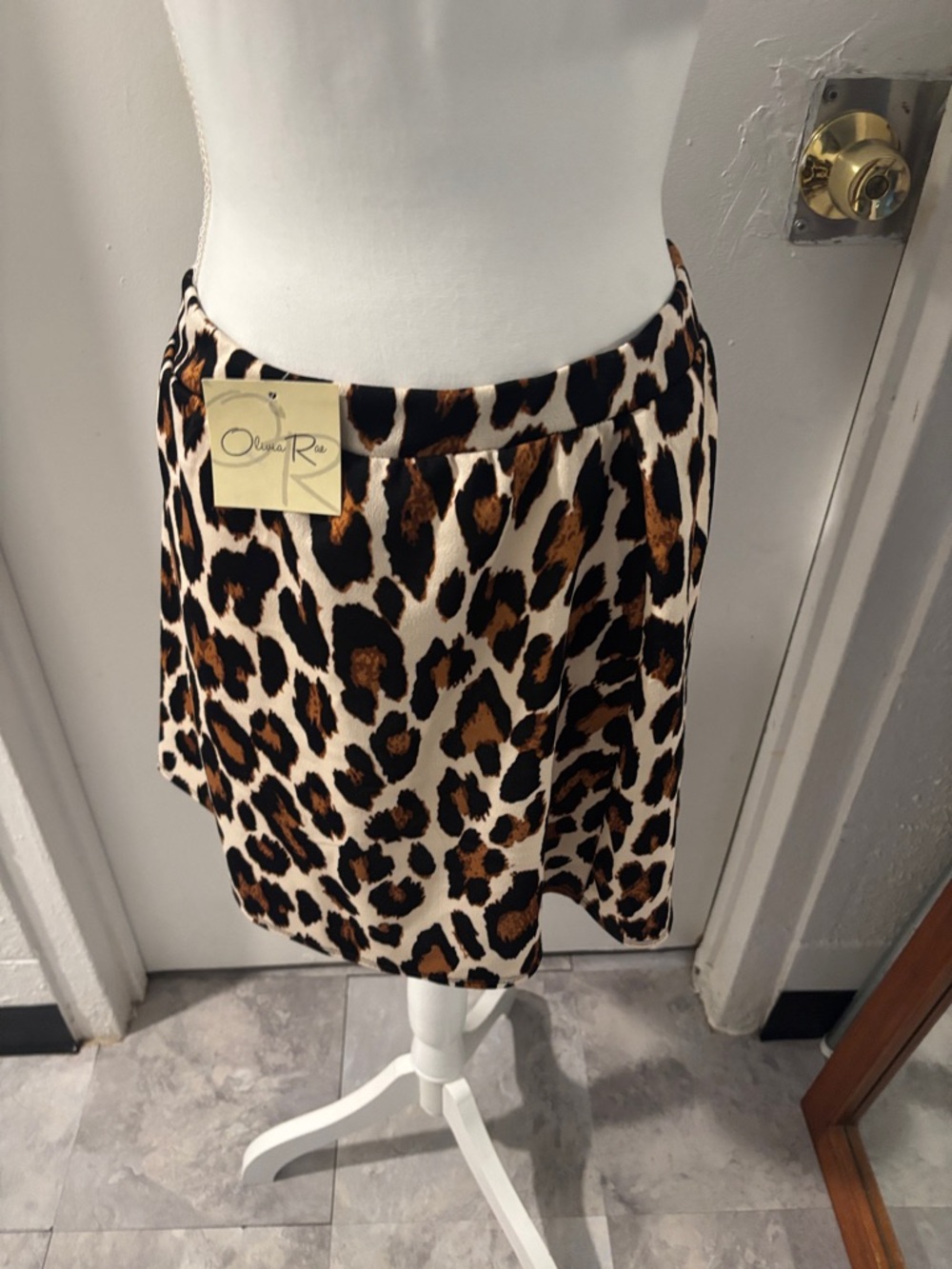 Olivia Rae Leopard Print Mini Skirt - Cream, Brown, Black